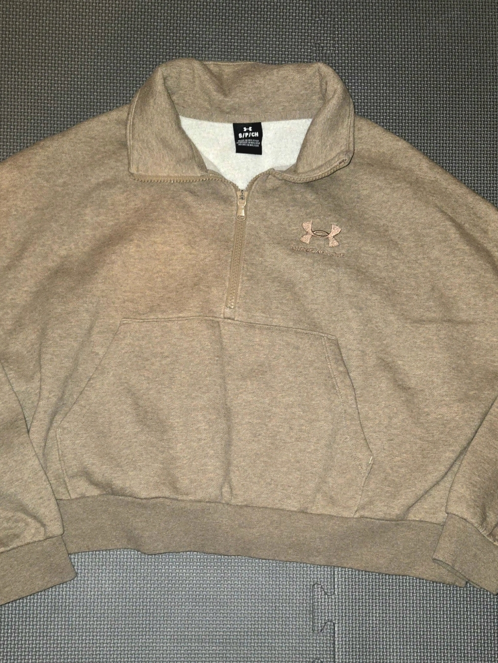 Under Armour Women's Zip Pullover Cropped Sweatshirt in Light Brown